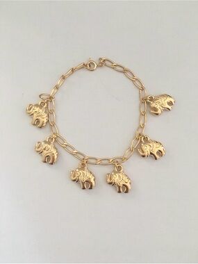Gold Elephant Charm Bracelet - Lucky Elephant Vintage Style